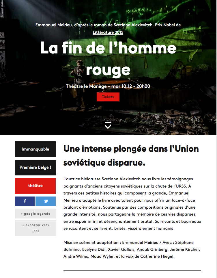 Page Internet. Mons. Théâtre Le Manège. Une intense plongée dans l|Union soviétique disparue. 2019-12-10